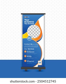 Modern Corporate Business Roll-Up Banner Standee Template Vector Design.