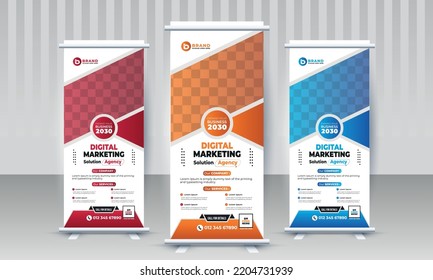 Modern Corporate Business Standee X Rollup Pullup Retractable Signage Banner Design Gradient Vector Template