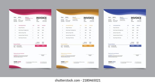 Modern Corporate Business Style Invoice Design Template Vector Illustration Print Ready  Layout, Bill Form Business Invoice Accounting, Professional Payment Agreement Template Stationery Design