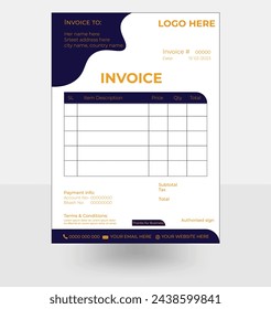 Modern Corporate Business Style Invoice Design Template Vector Illustration Print Ready Layout, Bill Form Business Invoice Accounting, Design