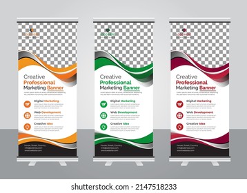 Modern corporate colorful roll up standee banner design template