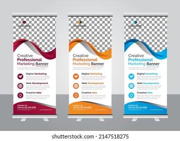 Modern corporate colorful roll up standee banner design template