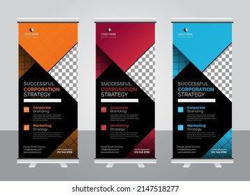Modern corporate colorful roll up standee banner design template
