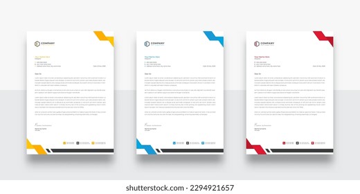 Modern Corporate company business letterhead template. With color variation creative letterhead Template. modern letterhead design template for your project. Business letterhead design.
