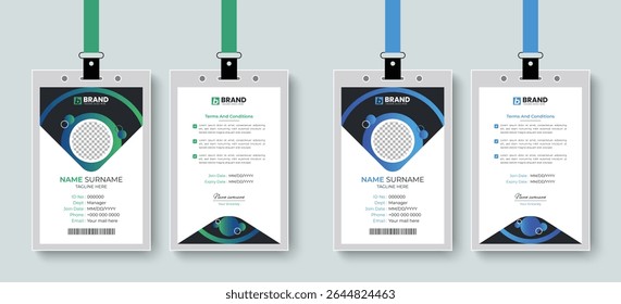 Modern corporate company office employee id card or identity card design layout. Template design for business company identity card, office id card design.