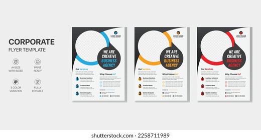 modern corporate company red, blue, yellow marketing postcard flyer 