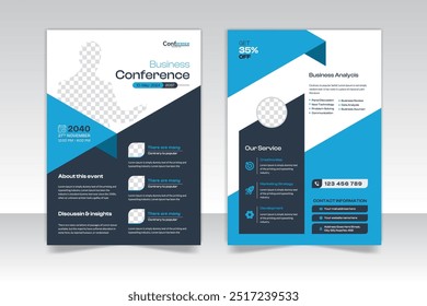 Modern corporate conference 2 page flyer template design and business conference flyer template design vector with Geometric shape