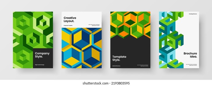 Modern corporate cover A4 vector design template composition. Trendy mosaic shapes pamphlet layout set.