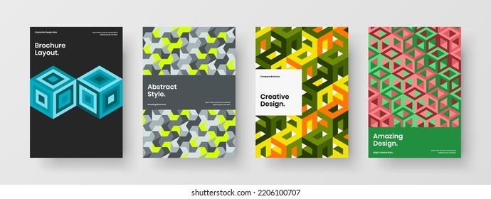Moderno paquete de diseño de vectores A4 de portada corporativa. Composición de plantilla de informe anual de fichas geométricas asombrosas.