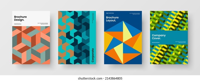 Modern corporate cover design vector template bundle. Fresh geometric shapes front page concept set.