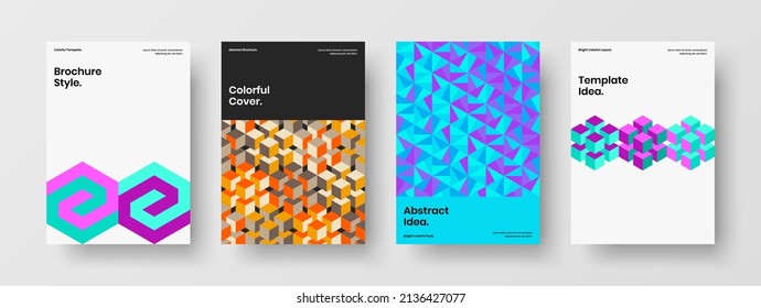Modern corporate cover vector design template set. Unique mosaic tiles banner illustration collection.