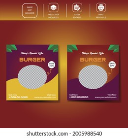 Modern corporate creative social media restaurant food banner vector design template,food social media post and web banner template, Food menu promotion social media post,
