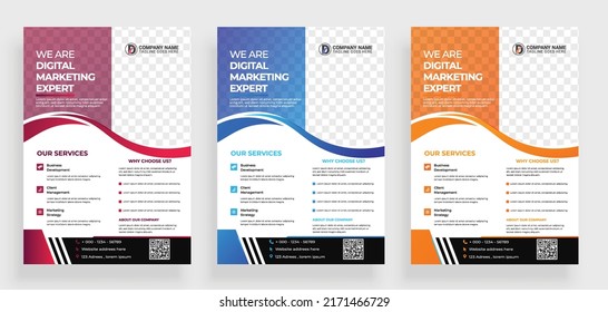 Modern corporate flyer. 3 colors are used here. It's suitable for marketing, advertising, branding, promotion of any corporte company.