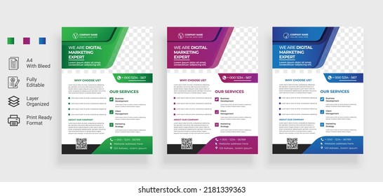 Modern corporate flyer. 3 colors are used here. It's suitable for marketing, advertising, branding, promotion of any corporate company.