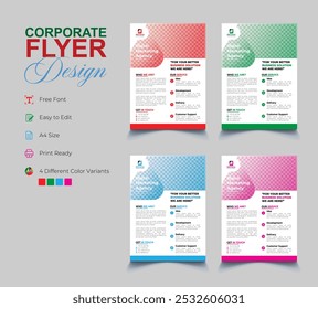 Modern corporate flyer design tailored for digital marketing. Available in four vibrant color variants, perfect for showcasing services and boosting brand visibility with a professional layout.