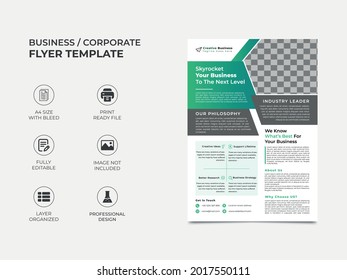 modern corporate flyer template design with two image placement, professional color used in the template. well organized, fully editable eye catchy design. vector a4 size, eps 10 version.