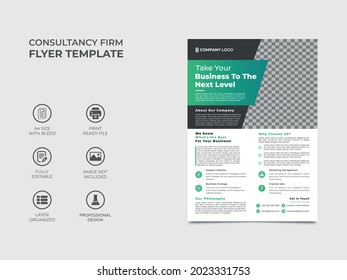 modern corporate flyer template design with one image placement, green gradient color used in the template. well organized, fully editable eye catchy design. vector international a4 size, eps 10