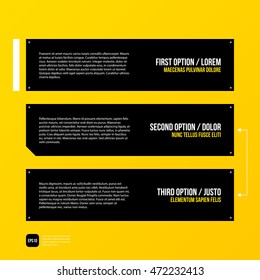 Modern corporate graphic design template with black elements on yellow background. Useful for advertising, marketing and web design.