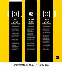 Modern corporate graphic design template with black elements on yellow background. Useful for advertising, marketing and web design.