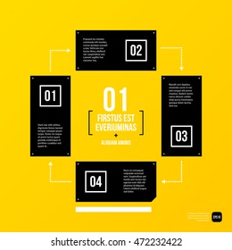 Modern corporate graphic design template with black elements on yellow background. Useful for advertising, marketing and web design.