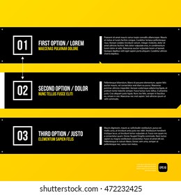 Modern corporate graphic design template with black elements on yellow background. Useful for advertising, marketing and web design.