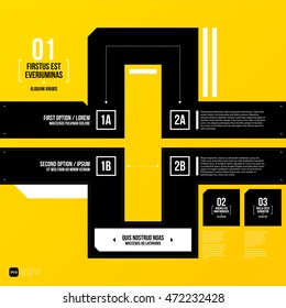 Modern corporate graphic design template with black elements on yellow background. Useful for advertising, marketing and web design.