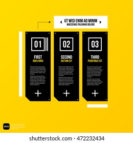 Modern corporate graphic design template with black elements on yellow background. Useful for advertising, marketing and web design.