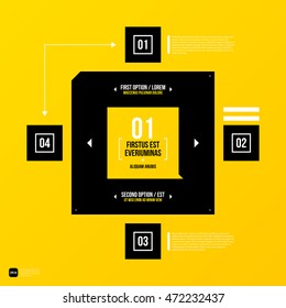 Modern corporate graphic design template with black elements on yellow background. Useful for advertising, marketing and web design.