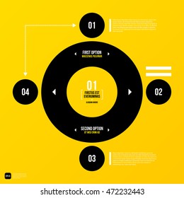 Modern corporate graphic design template with black elements on yellow background. Useful for advertising, marketing and web design.