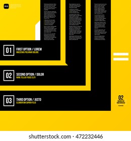 Modern corporate graphic design template with black elements on yellow background. Useful for advertising, marketing and web design.