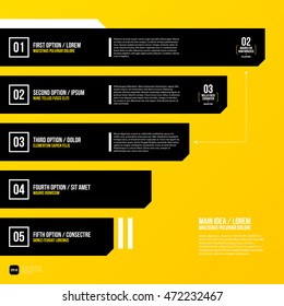 Modern corporate graphic design template with black elements on yellow background. Useful for advertising, marketing and web design.