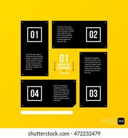 Modern corporate graphic design template with black elements on yellow background. Useful for advertising, marketing and web design.