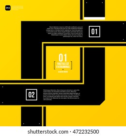 Modern corporate graphic design template with black elements on yellow background. Useful for advertising, marketing and web design.