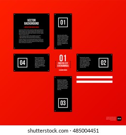 Modern corporate graphic design template with black elements on red background. Useful for advertising, marketing and web design.