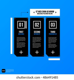 Modern corporate graphic design template with black elements on blue background. Useful for advertising, marketing and web design.