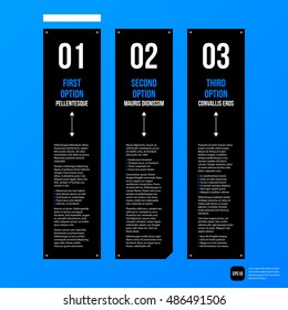 Modern corporate graphic design template with black elements on blue background. Useful for advertising, marketing and web design.