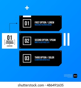 Modern corporate graphic design template with black elements on blue background. Useful for advertising, marketing and web design.