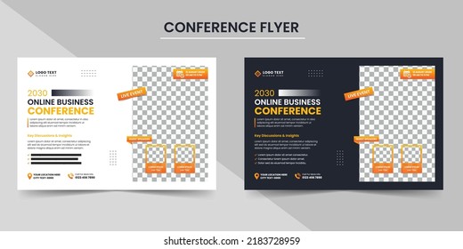 Modern Corporate Horizontal Annual Business Conference Flyer Layout And Invitation Banner Template Design. Annual Corporate Business Workshop, Meeting, Training, Annual Conference Flyer Template