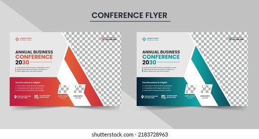 Modern Corporate Horizontal Annual Business Conference Flyer Layout And Invitation Banner Template Design. Annual Corporate Business Workshop, Meeting, Training, Corporate Brochure Template