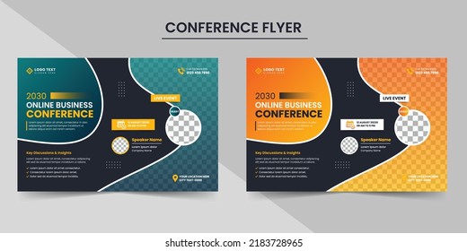 Modern Corporate Horizontal Annual Business Conference Flyer Layout And Invitation Banner Template Design. Annual Corporate Business Workshop, Meeting, Training, Annual Conference Flyer Template