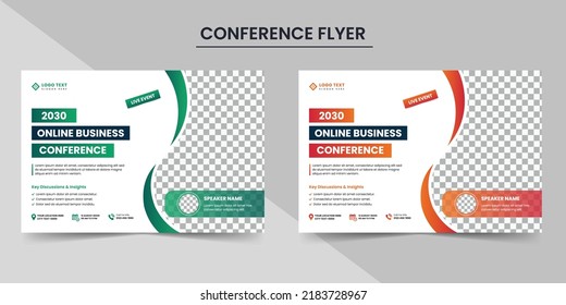 Modern Corporate Horizontal Annual Business Conference Flyer Layout And Invitation Banner Template Design. Annual Corporate Business Workshop, Meeting, Training, Online Webinar Banner