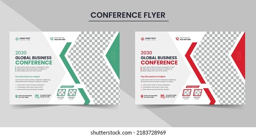 Modern Corporate Horizontal Annual Business Conference Flyer Layout And Invitation Banner Template Design. Annual Corporate Business Workshop, Meeting, Training, Annual Conference Flyer Template