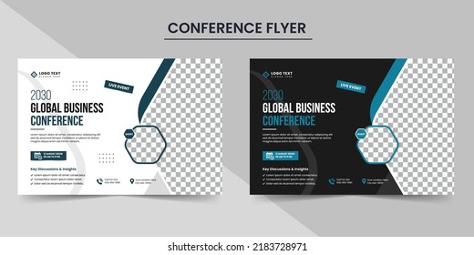 Modern Corporate Horizontal Annual Business Conference Flyer Layout And Invitation Banner Template Design. Annual Corporate Business Workshop, Meeting, Training, Annual Conference Flyer Template