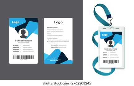 Modern Corporate ID Card Template with Geometric Orange Design - Vertical Employee Badge Layout