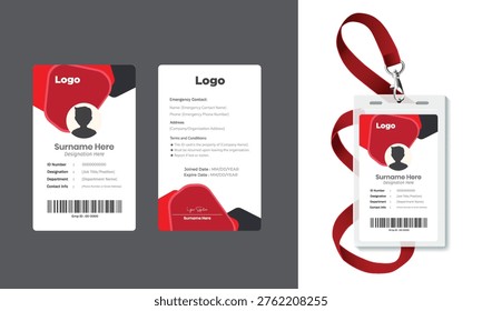Modern Corporate ID Card Template with Geometric Orange Design - Vertical Employee Badge Layout