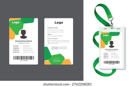 Modern Corporate ID Card Template with Geometric Orange Design - Vertical Employee Badge Layout