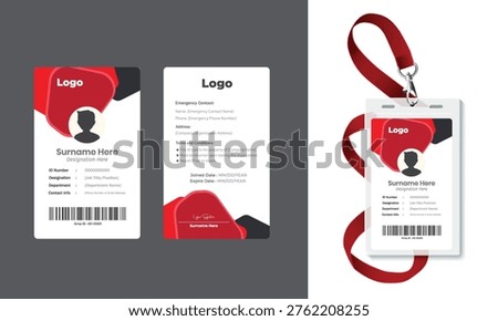 Modern Corporate ID Card Template with Geometric Orange Design - Vertical Employee Badge Layout