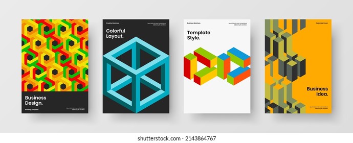 Modern corporate identity A4 design vector layout set. Unique geometric tiles cover concept composition.