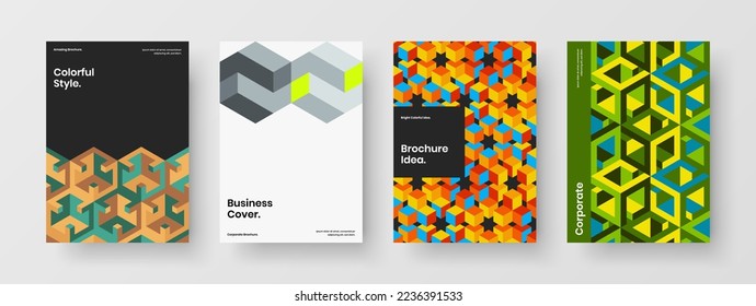 Modern corporate identity A4 design vector illustration collection. Simple geometric shapes leaflet layout composition.