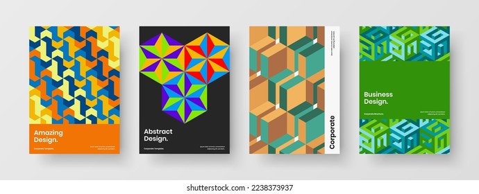 Modern corporate identity A4 design vector concept collection. Amazing geometric tiles leaflet template composition.